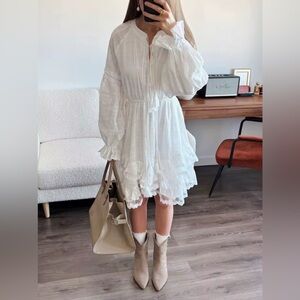 NWT Bohemian white Victorian Layered midi Dress Flared Lace Skirt size M